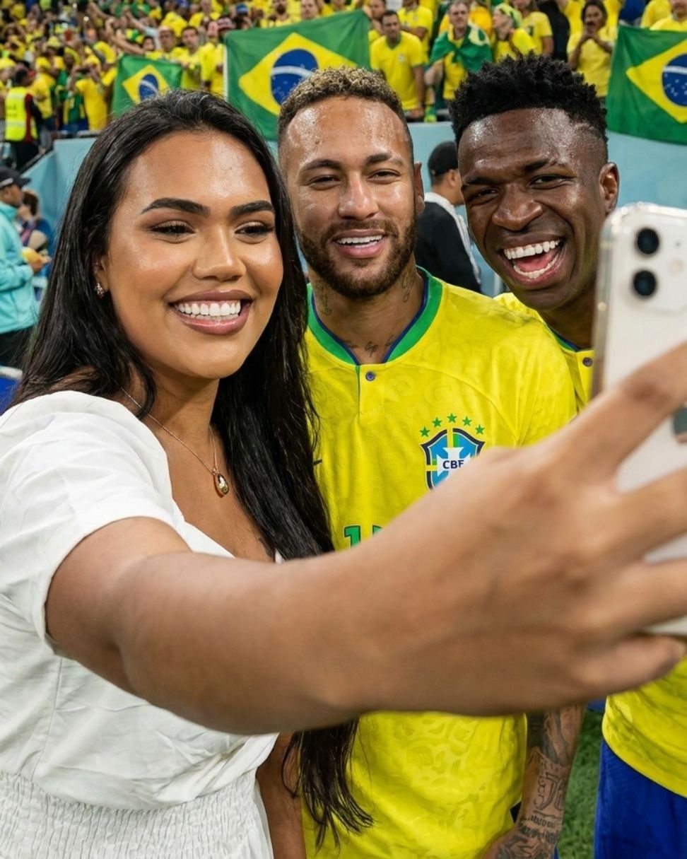 Massive football stadium selfie with Neymar and Vinícius Júnior