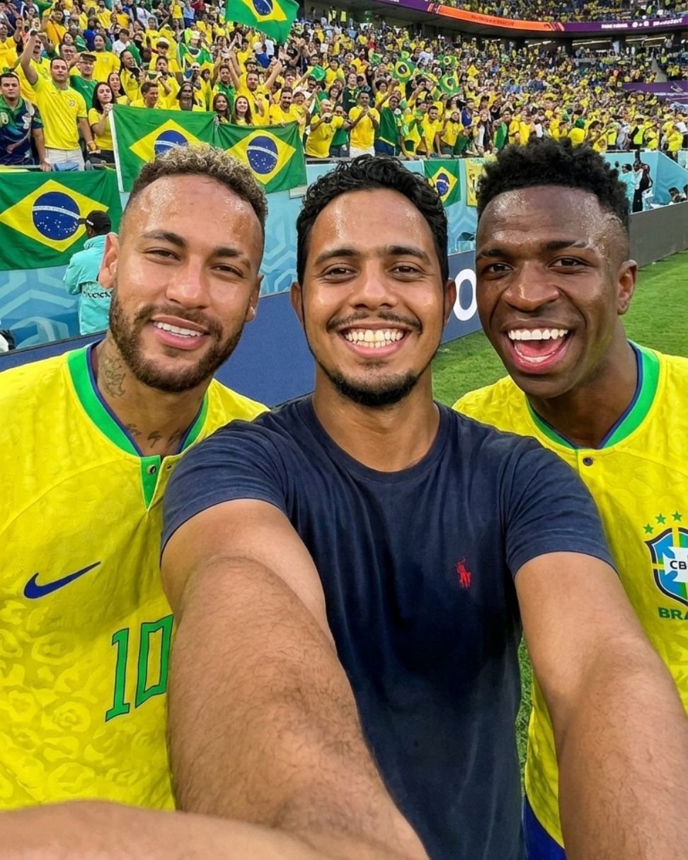 Masculine selfie with Neymar Jr and Vinícius Júnior