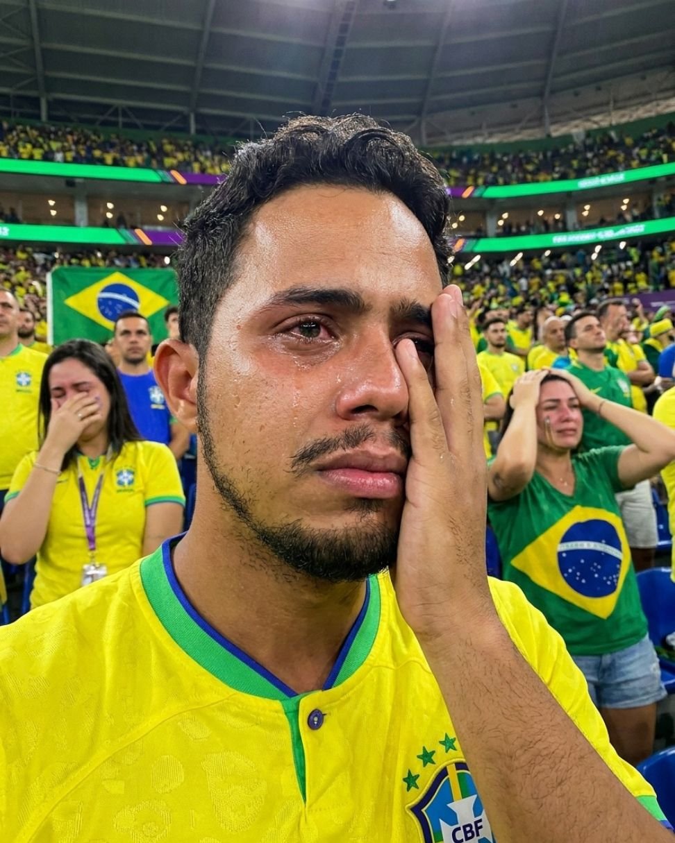 Emotional defeat reaction in packed stadium