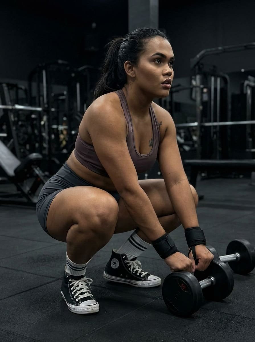 Athletic woman squatting
